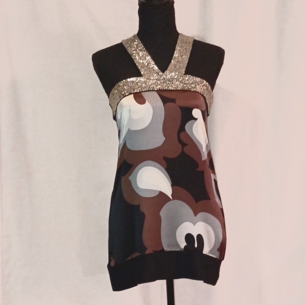 100% Silk Sequined Halter Top by Body Language